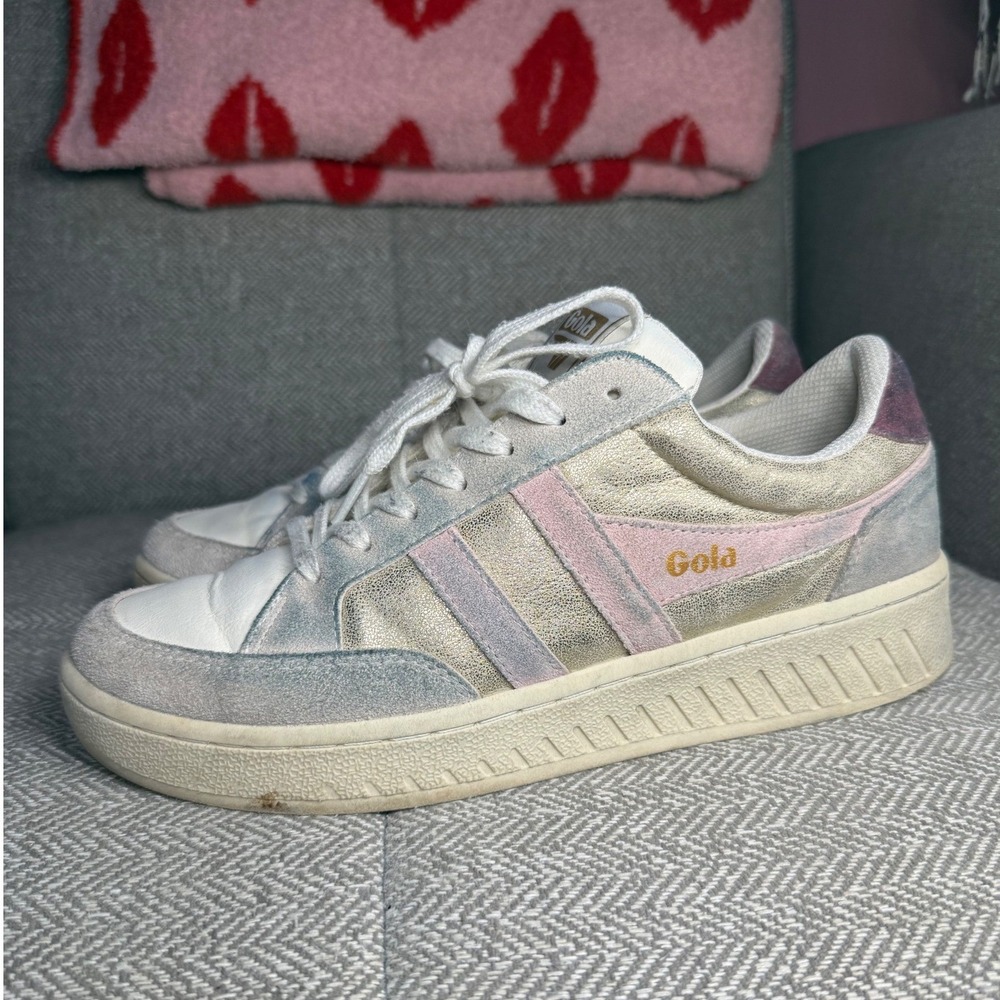 Gola Superslam Blaze Metallic Gold Pastel Sneakers CLB334 Womens 9.5 Low Top